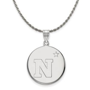 Sterling Silver U.S. Navy Large Disc Pendant Necklace - 24 Inch
